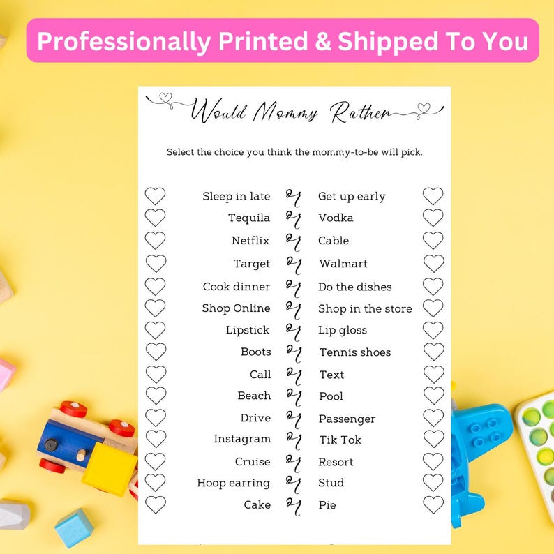 Custom Baby Shower, Printed Baby Shower Game, Baby Shower Games, Would Mommy Rather Would She Rather Minimalist Baby Shower Game Modern